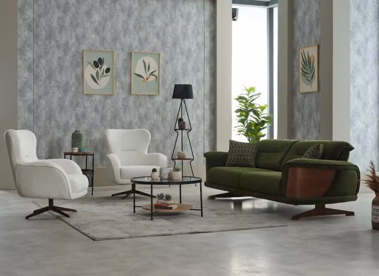 Couchgarnitur Dreisitzer Sessel Grün Couch Stoff 3tlg Polstersofa