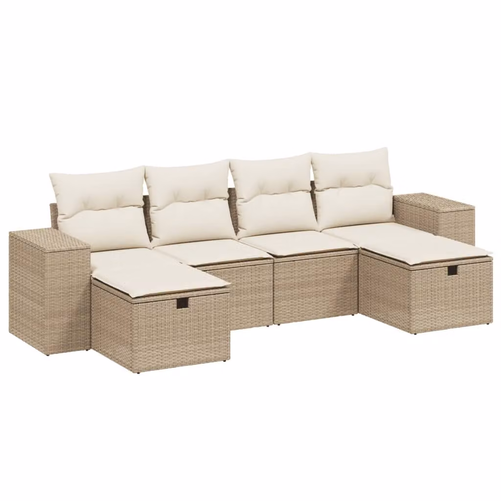 Set Divano da Giardino 6 pz con Cuscini Beige in Polyrattan