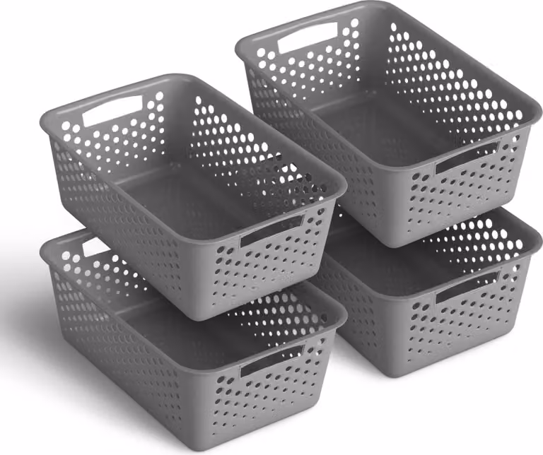 4 pezzi Cestino portaoggetti 5L con manici - Senza BPA - Organizzatore ( 30 x 20 x 11 cm / antracite ) - Cestino per bagno cucina camera da letto, cestino per la casa