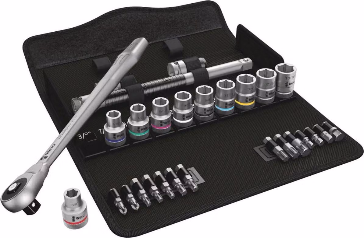 8100 SC 10 Set di cricchetti in metallo Zyklop, attacco quadro, 1/2", imperiale, 28 pezzi