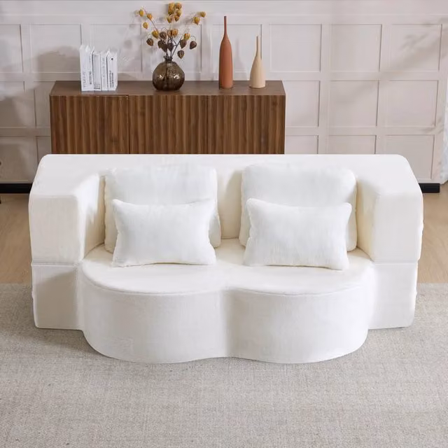 Divano Letto Pieghevole con Materasso ¨C MINIMAL ¨C Flanella Bianco, Cuscini Inclusi