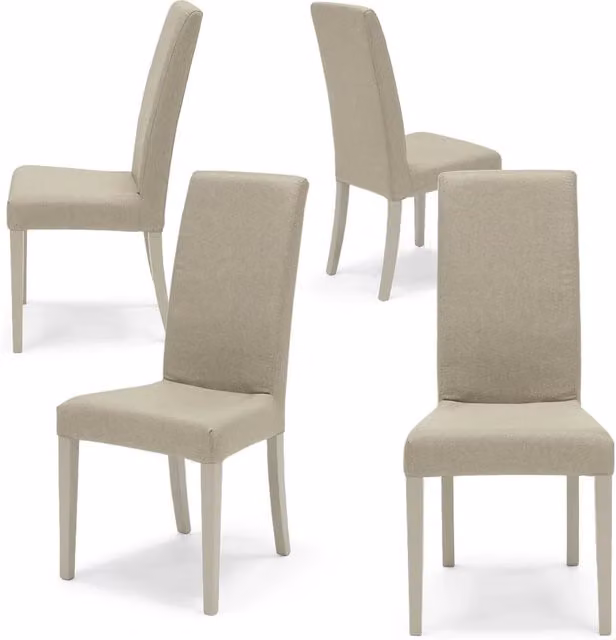 Set 4 sedie imbottite EDI per sala da pranzo, cucina, soggiorno, 100% Made in Italy, design moderno, struttura robusta in legno in tinta, schienale e seduta rivestiti con tessuto sfoderabile colore Beige