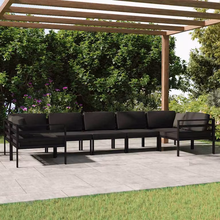 vidaXL Set Divani da Giardino 7 pz a Forma di L in Alluminio Antracite con Cuscini in Poliestere Resistente ai Raggi UV