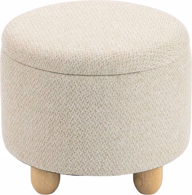 Pouf contenitore rotondo HOMCOM con coperchio in effetto iuta, beige, capacità 19 L – 1