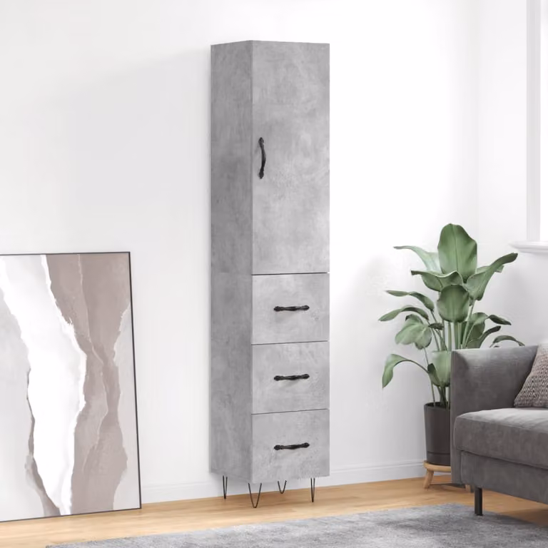 Credenza moderna vidaXL in legno e metallo, Grigio, L/P/H: 34,5 x 34 x 180 cm