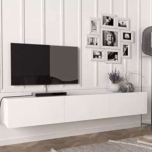 [en.casa] Mobile TV da Parete con 3 Ante a Ribalta Mensola Porta TV 180 x 31 x 29,5 cm Armadietto Pensile - Bianco