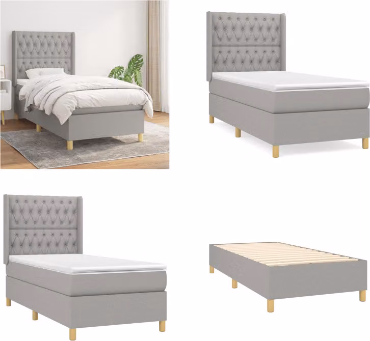 vidaXL Letto boxspring con materasso in tessuto grigio chiaro 100x200 cm - Letto boxspring - Boxspringbetten - Bett - Schlafzimmermöbel