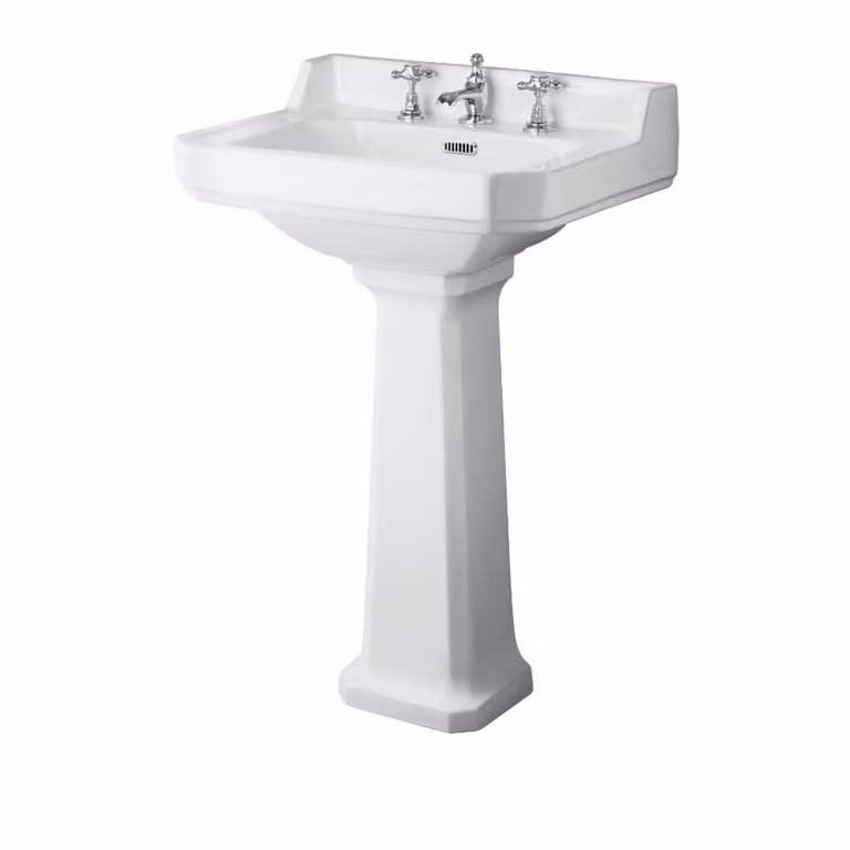 Lavabo Bagno con Colonna Rettangolare Bianco 905x560mm - Design Classico - Facile installazione - Richmond