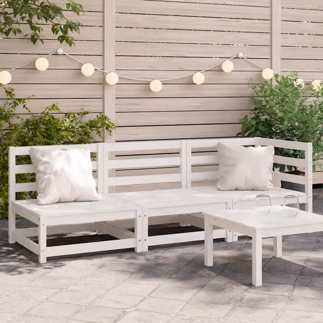 Divano da giardino a 3 posti vidaXL in legno di pino bianco con cuscini inclusi – 1