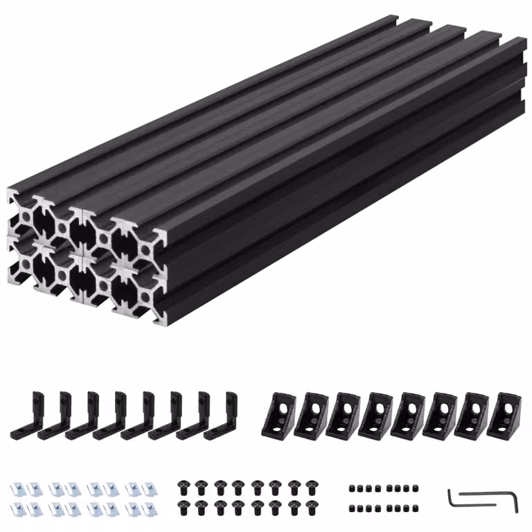 Kit di connettori in alluminio per profili, 8 pezzi - Tipo V - Nero, 200 mm - Profilo anodizzato - Per stampanti 3D/macchine CNC - Realizzato in lega di alluminio di alta qualità - Profili in alluminio