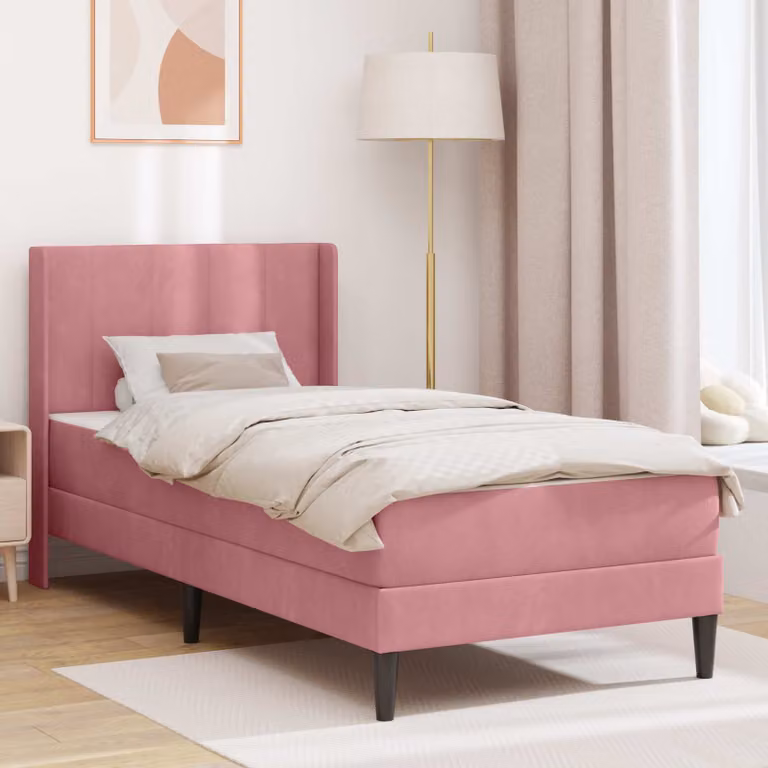 Struttura letto con materasso vidaXL in velluto rosa, stile moderno, L 80 x P 200 cm