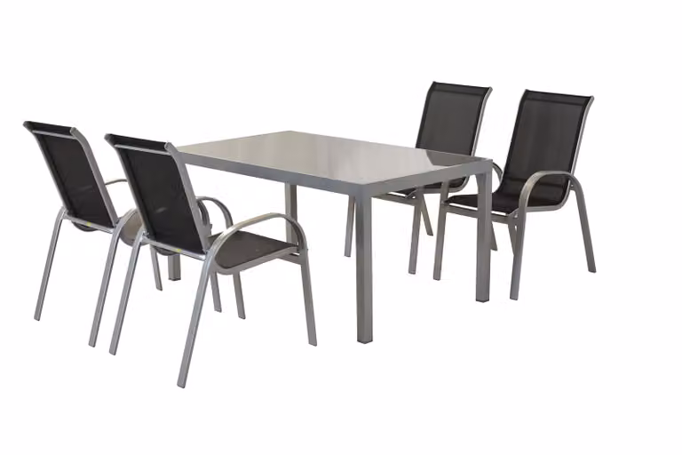Set di mobili da giardino Merxx Amalfi nero 5 pezzi, 4 sedie impilabili, 1 tavolo 150 x 90 cm - alluminio/tessuto
