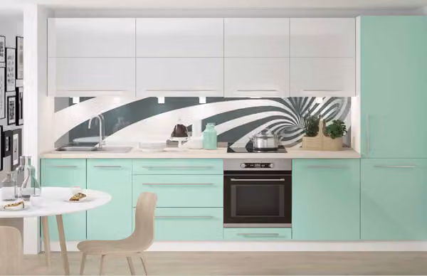 Mobile cucina laccato Mobile cucina bianco / RAL 6027 verde chiaro - RAL 9010 bianco puro laccato lucido