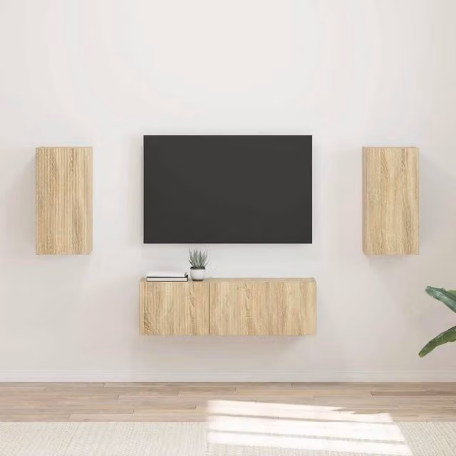 Set di 4 mobili da parete per TV vidaXL in stile moderno, colore marrone e beige, finitura opaca