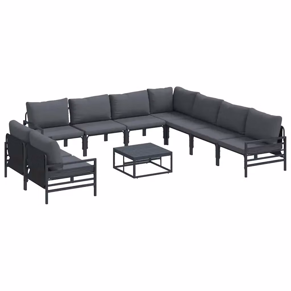 Set Divano da Giardino a L vidaXL in Acciaio Verniciato Nero con Cuscini Imbottiti – 2