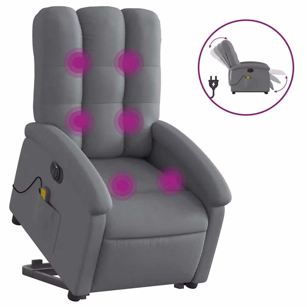 vidaXL Poltrona Alzapersona Elettrica con Massaggio Grigia in Tessuto e Similpelle – 2