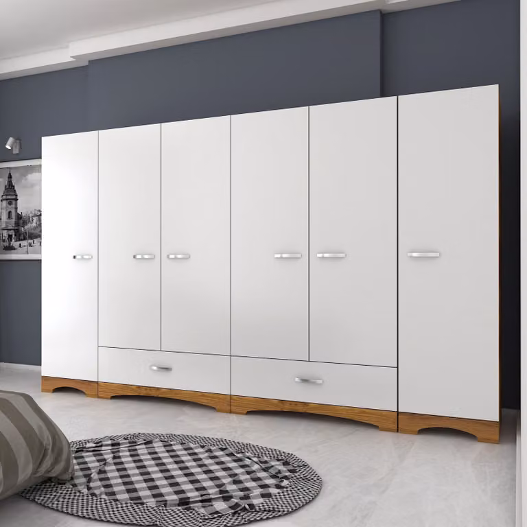 Skye Decor, F4 - 524, armadio, bianco, pannelli truciolari rivestiti al 100% in melamina di classe E1, 243 x 47,6 x 181 cm