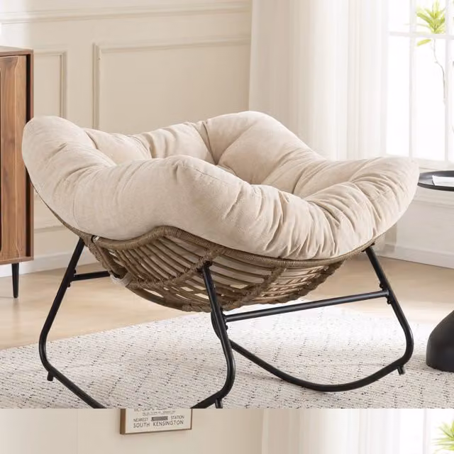 Poltrona a Dondolo in Tessuto Chenille ¨C MINIMAL ¨C Grigio
