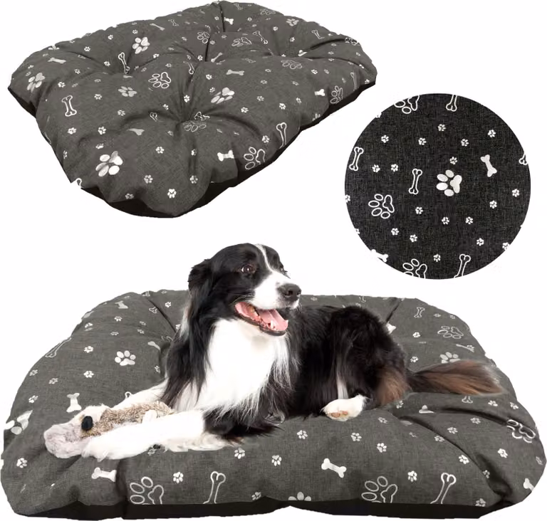 Cuccia per cani, lettiera 90x70 cm, cuscini, divano, lettino, recinto, Shaggy, ossi, argento