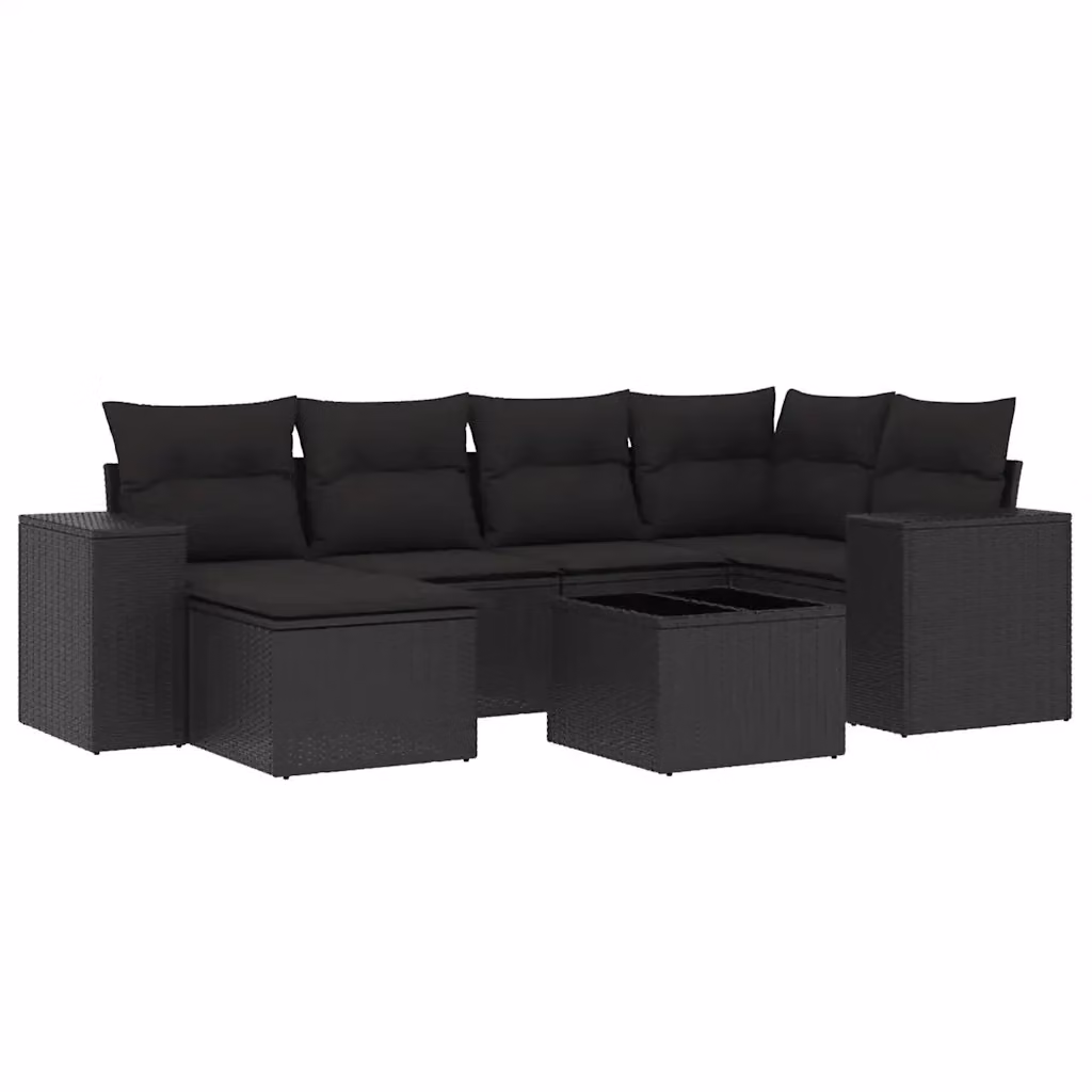 Set Divani da Giardino a L vidaXL con Cuscini e Tavolino Nero 7pz – 2