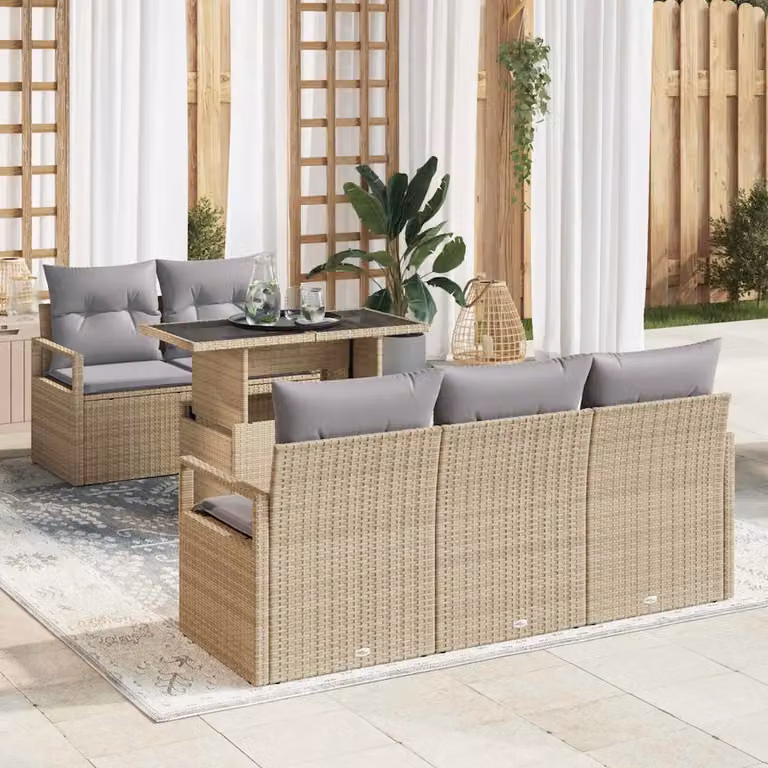 Set Divano da Giardino vidaXL 6 Pezzi a Forma di U con Tavolino, Colore Grigio e Beige, Struttura in Acciaio Verniciato a Polvere e Cuscini Inclusi