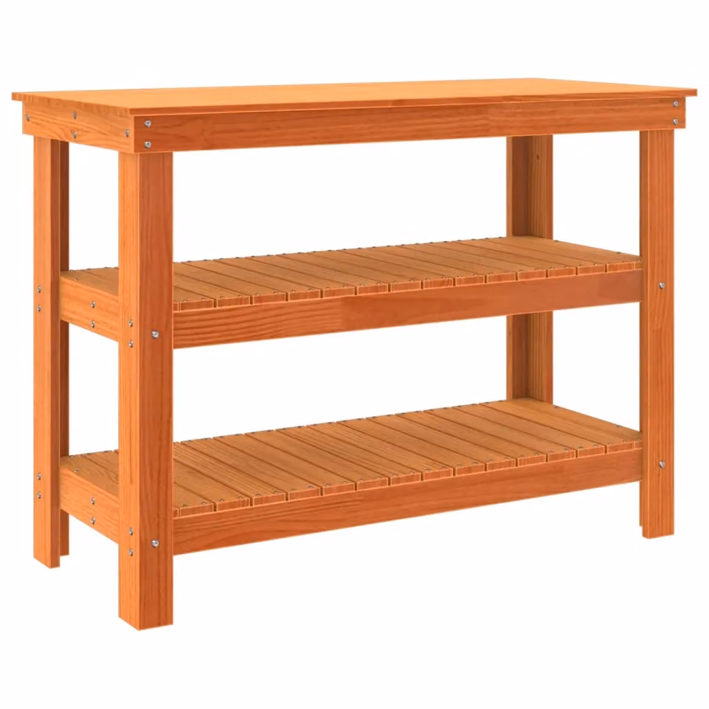 Banco da lavoro vidaXL in legno massello di pino marrone L: 110,5 cm, P: 50 cm, H: 80 cm – 2