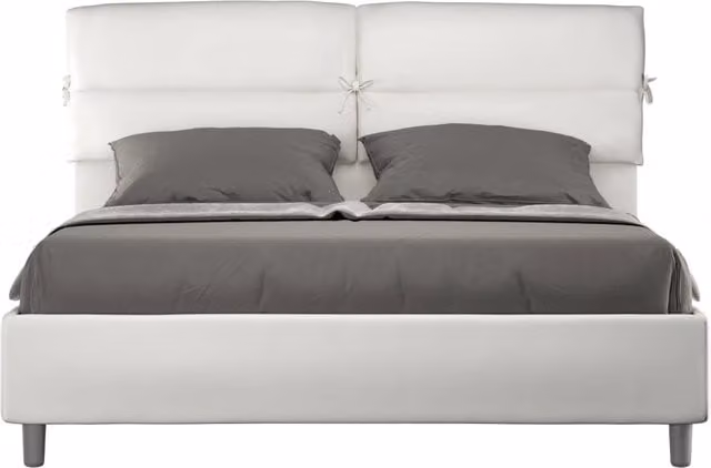 Letto Matrimoniale Moderno GIORDANOSHOP con Contenitore a Alzata e Rivestimento in Finta Pelle Bianco L: 170 cm, P: 200 cm, H: 110 cm