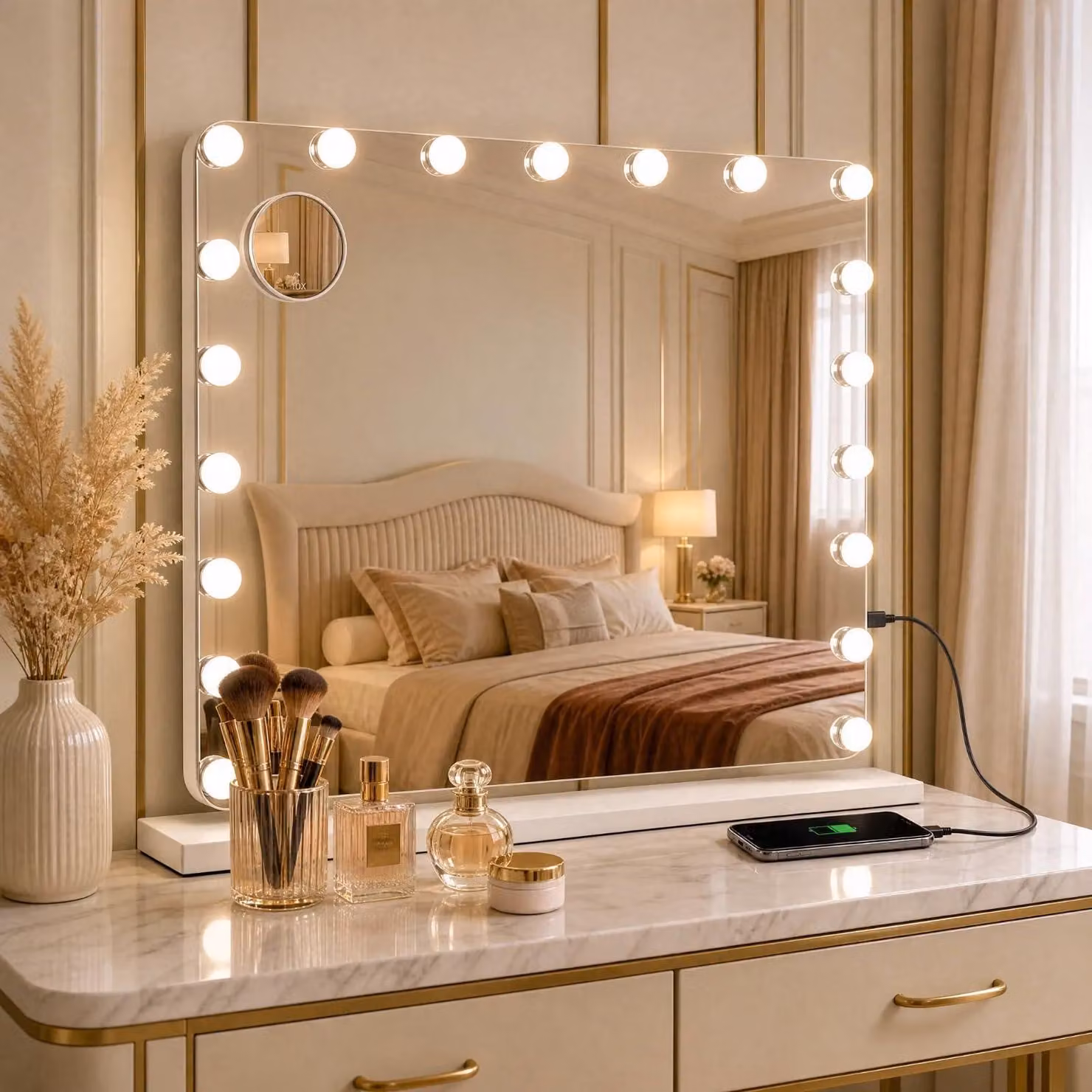 Specchio da trucco Clevich con illuminazione, 80x60 cm. Specchio "Hollywood" con luci