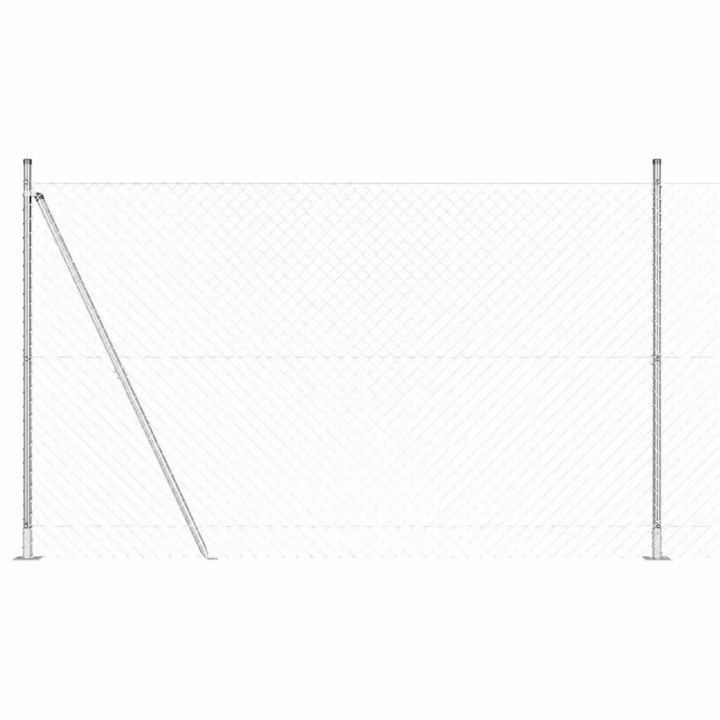 Recinzione a maglie vidaXL con base in cemento e pali in acciaio, Argento, L: 10 m, H: 1,4 m – 2