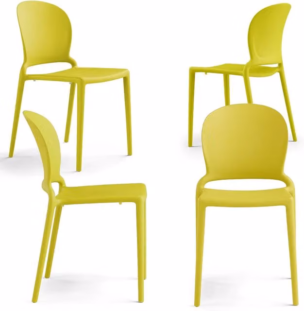 Set 4 sedie in polipropilene JASMINE, impilabile, resistente ai raggi UV, design moderno, ideale per sala da pranzo, cucina, sala d’attesa, bar, ristoranti o giardino colore Giallo Limone