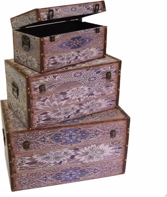 Set di 3 Bauli Rettangolari in Similpelle con Design Floreale GIORDANOSHOP, Colore Grigio Multicolore