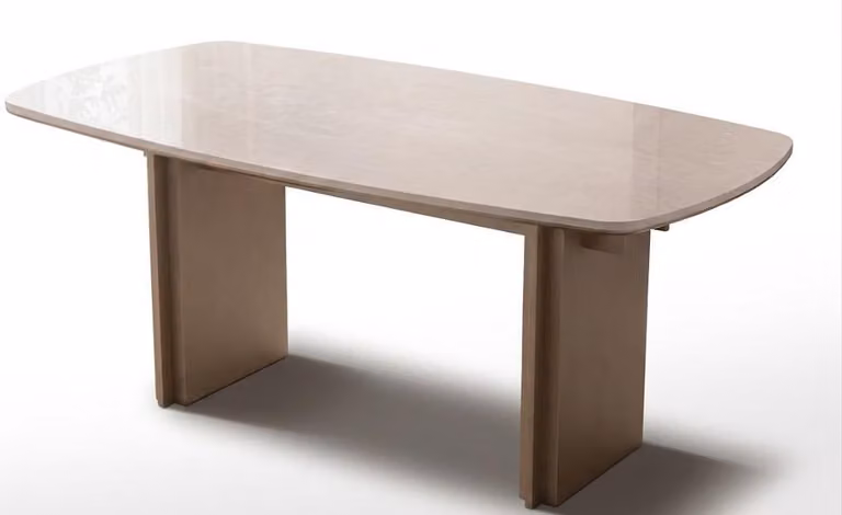 Elegante tavolo da pranzo beige, tavolo rettangolare in legno, mobili per la sala da pranzo