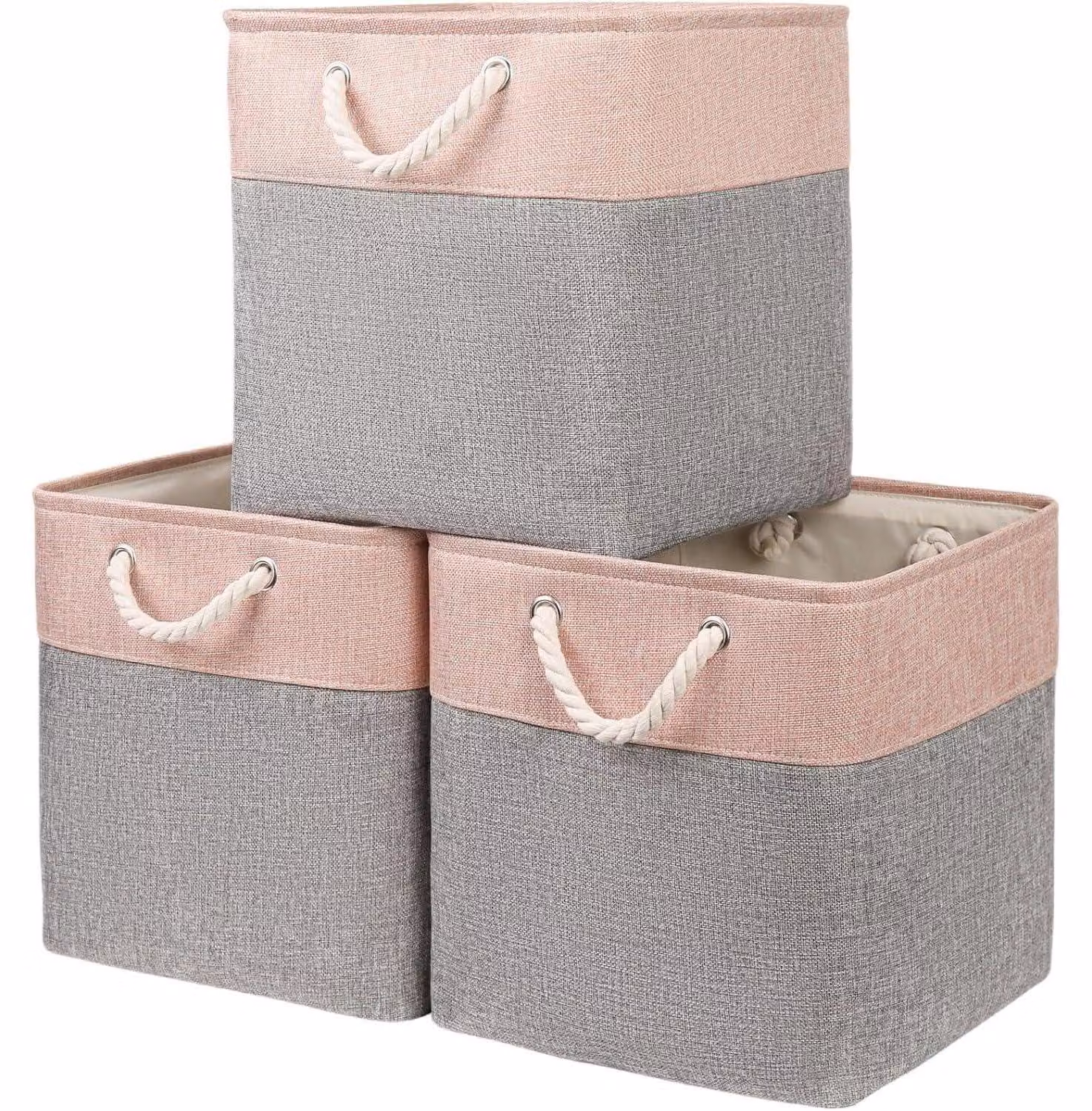 Contenitore in tessuto, 33x38x33 cm, grigio, set da 3