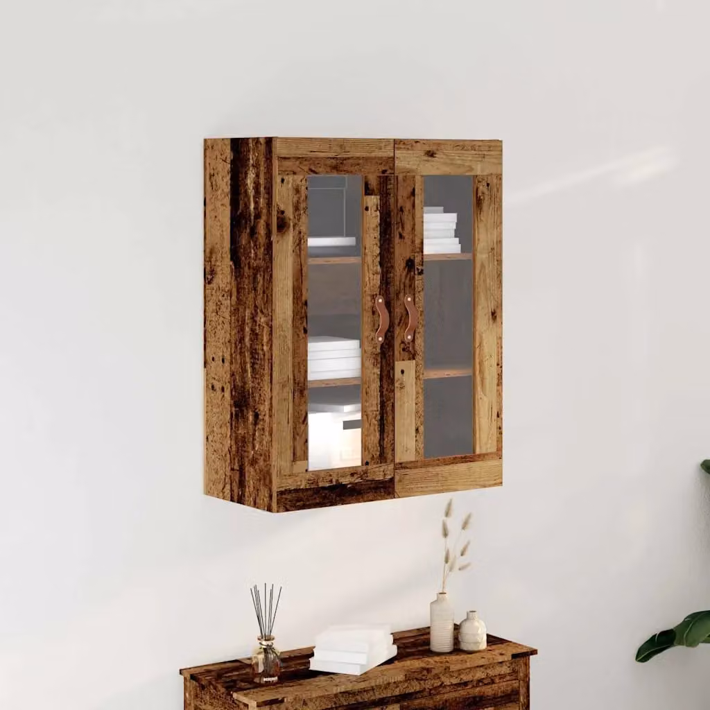 Armadietto a muro vidaXL in legno e vetro marrone con ante in vetro, L: 69,5 cm, P: 34 cm, H: 90 cm