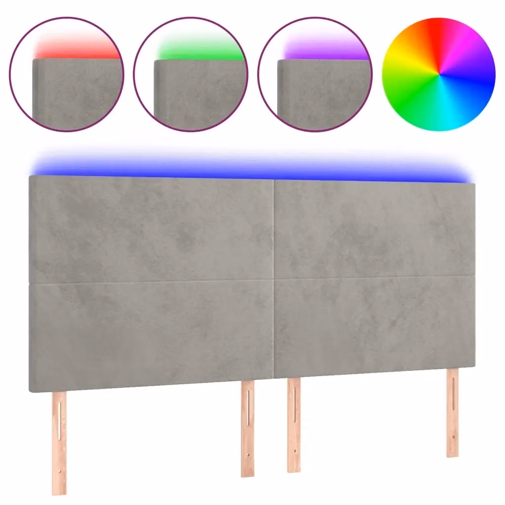 Testiera con LED e porta USB vidaXL in velluto grigio, L: 200 cm, P: 5 cm, H: 118/128 cm – 2