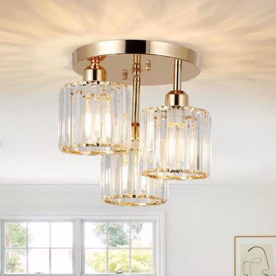 Lampada da soffitto in cristallo con cristallo K9, oro, E27