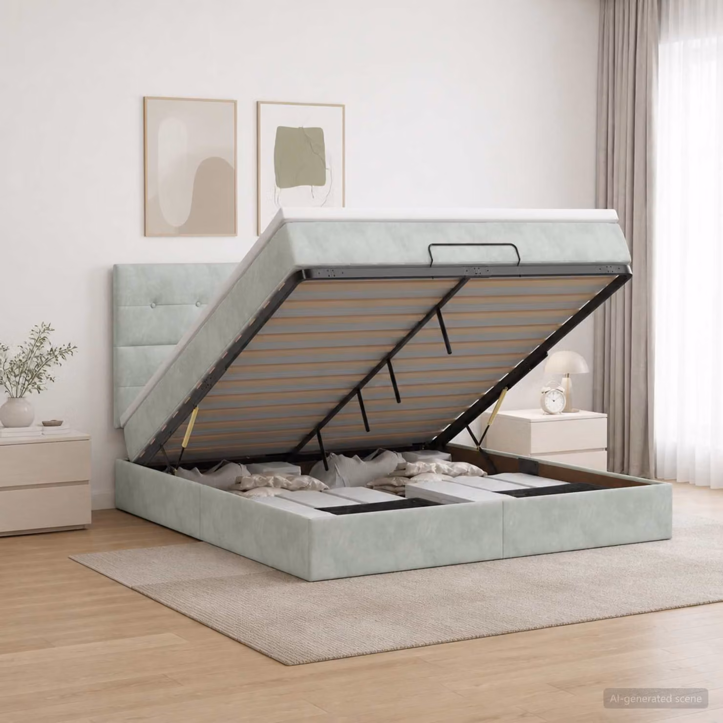 Letto ottomano con materasso vidaXL in velluto grigio chiaro, L/P/H: 180 x 200 x 88 cm
