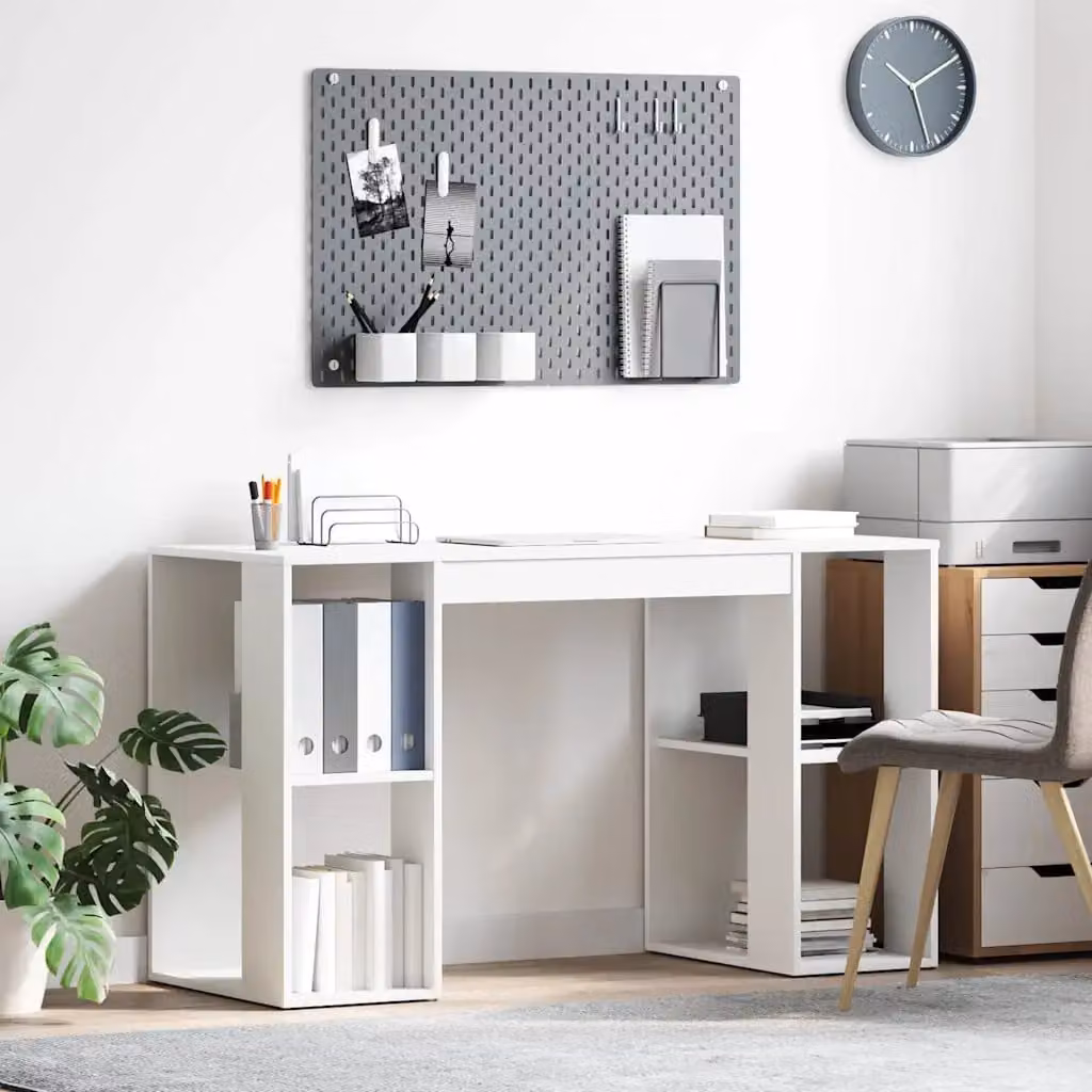 Scrivania moderna vidaXL in legno ingegnerizzato bianco e marrone L: 130 cm, P: 50.5 cm, H: 75 cm