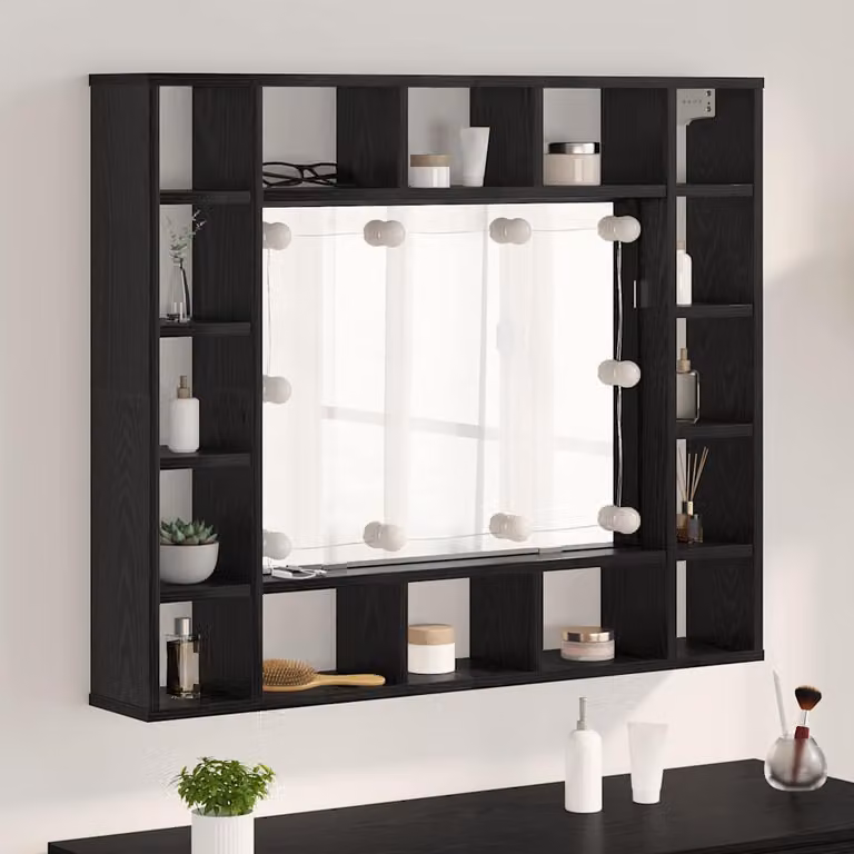 vidaXL Mobiletto per specchio moderno nero con illuminazione LED e ante a vetro L 91 x P 15 x H 76,5 cm