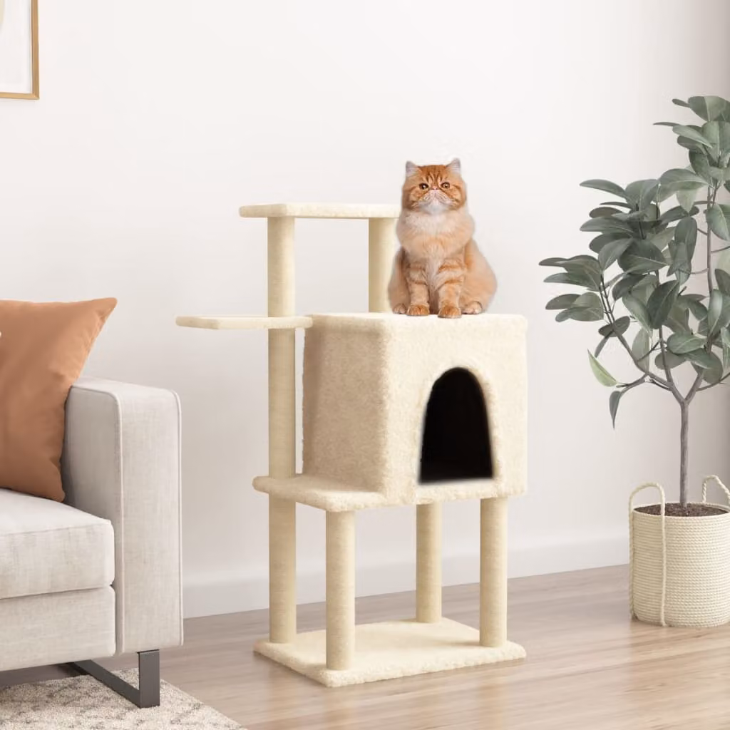 vidaXL Albero per Gatti con Tiragraffi in Sisal Beige Altezza: 97 cm