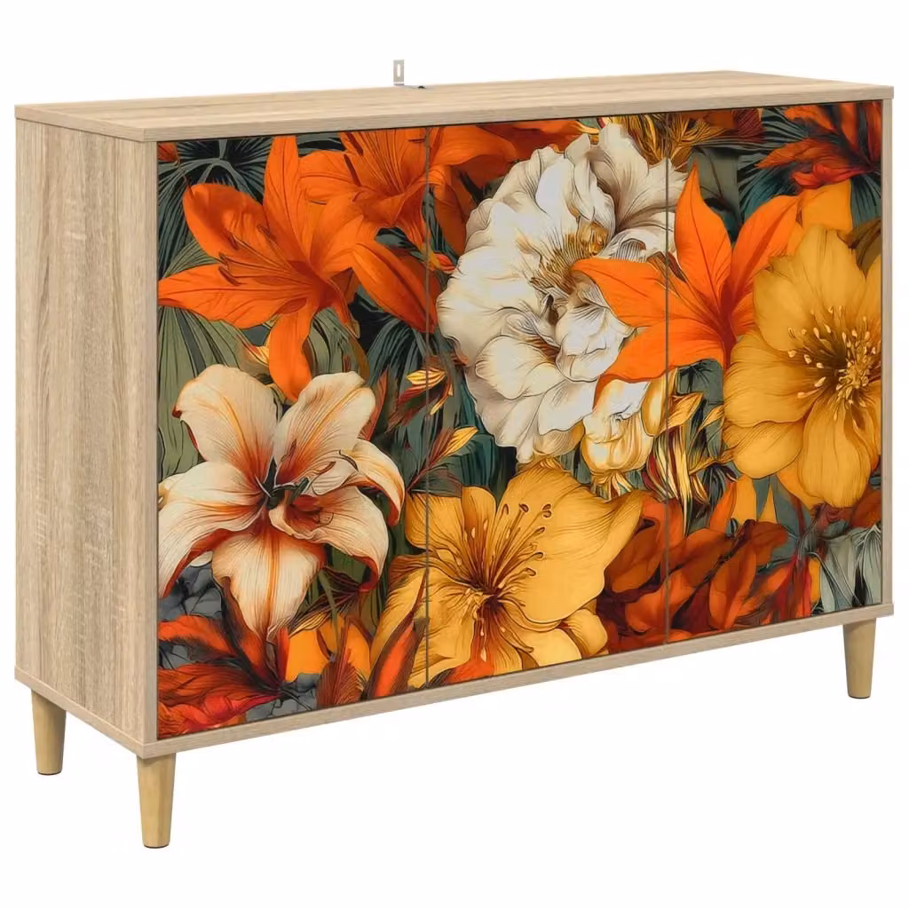 Credenza moderna vidaXL in legno MDF marrone e multicolore L 102 x P 33 x H 75 cm – 2