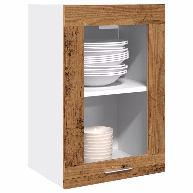 Pensile da cucina moderno vidaXL Lyon con ante in vetro e legno antico, marrone e bianco, L 40 cm x P 31 cm x H 60 cm