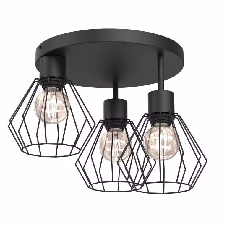 Lampada a sospensione Parkla, nero opaco, 3xE27x15W, metallo, dimensioni: 28,5x41x41 cm, IP20, Luminex