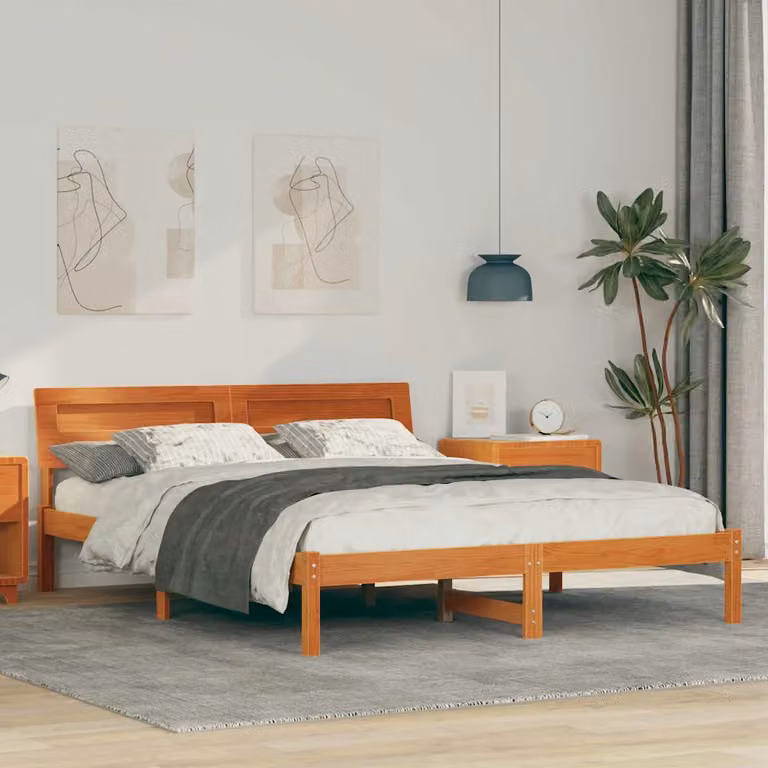 Struttura del letto moderna vidaXL in pino massello cerato marrone L/P/H: 212 x 140 x 145,5 cm