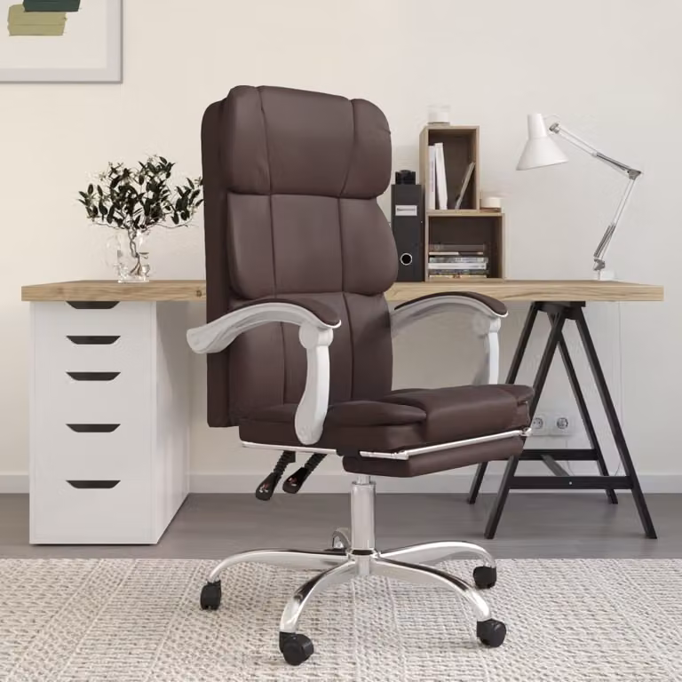 The Living Store Sedia da ufficio con funzione reclinabile in Pelle finta marrone