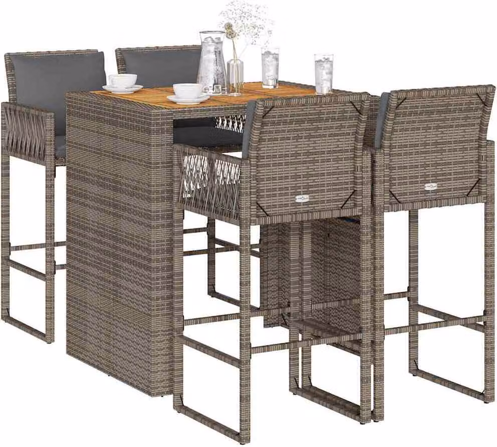 Maison Exclusive - Set Bar da Giardino 5 pz con Cuscini Nero in Polyrattan Acacia