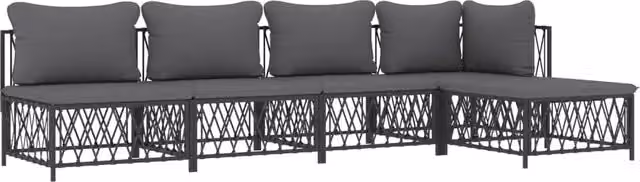 Set di mobili da giardino set da esterno con cuscini 5 pz in acciaio antracite 02_0018296
