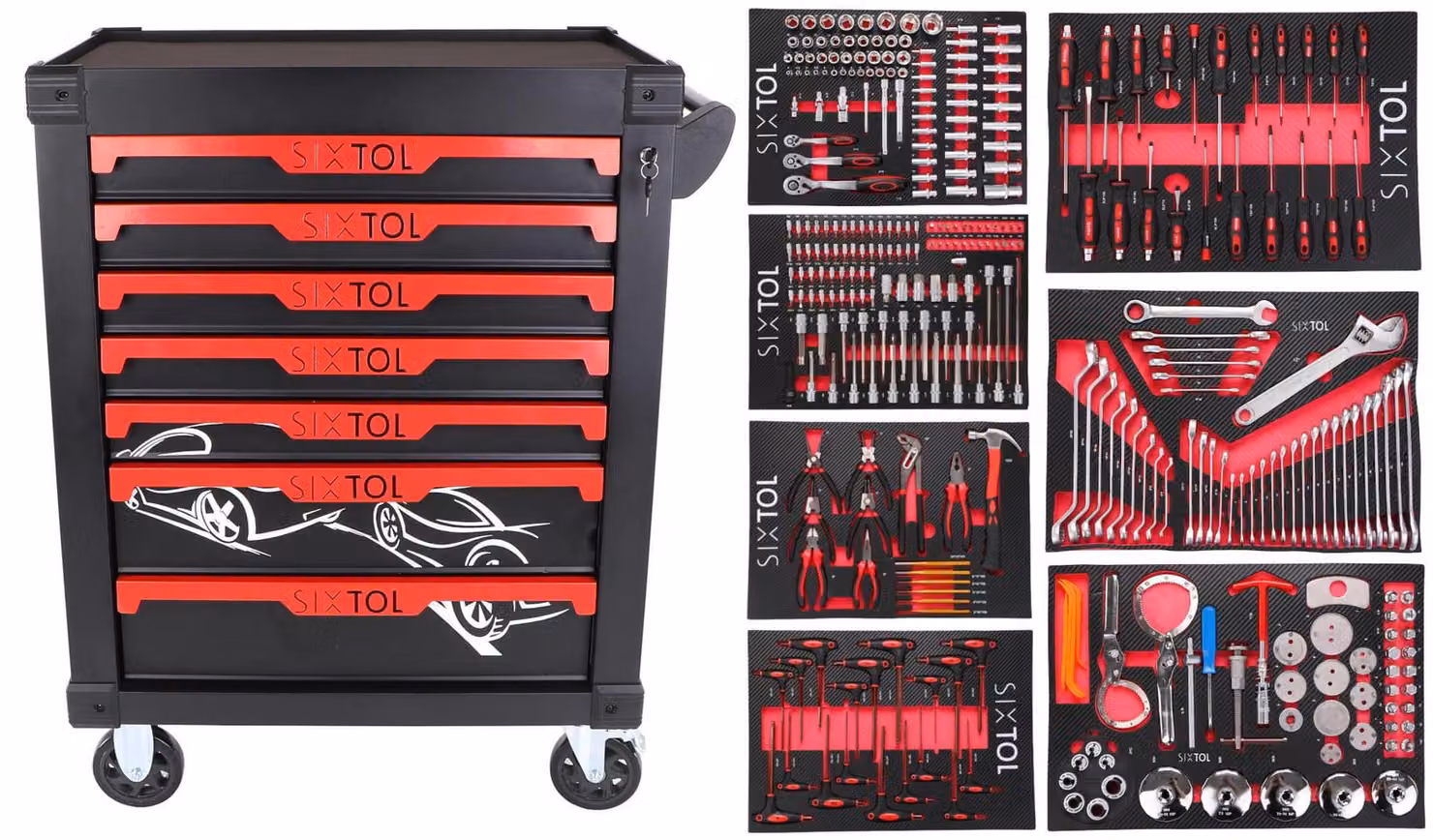 Carrello per utensili MECCANICO KEVIN 326, con 7 cassetti, set di 326 pezzi