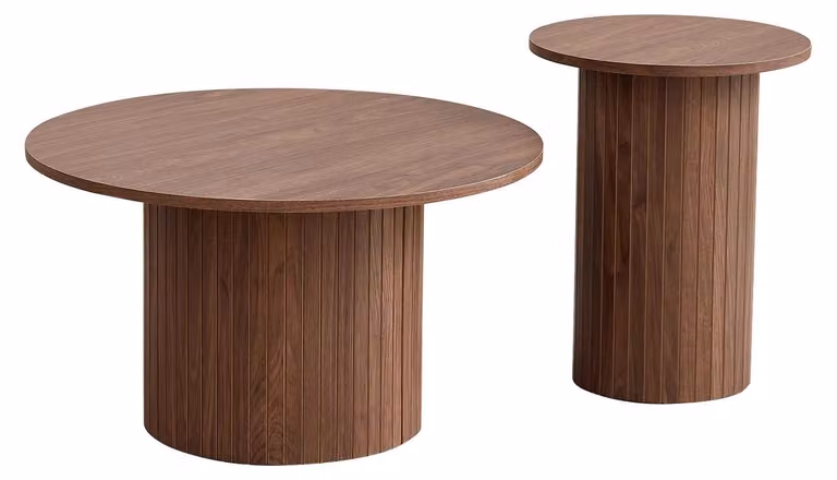 Set di 2 tavolini rotondi in legno – Set di tavolini – Design scandinavo moderno – Aspetto legno scuro – Ideali per il soggiorno – Colore nero