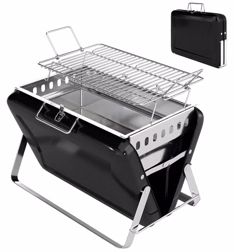 Griglia per barbecue Outsunny in acciaio inossidabile, modello affumicatore, con griglia e maniglia, colore nero